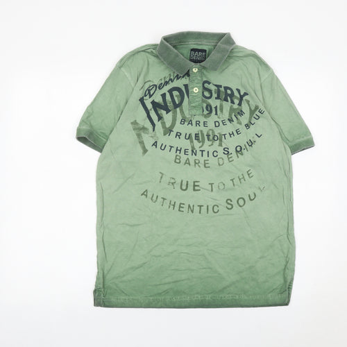 Bare Denim Men's Green Polo Shirt Size L Graphic Print Casual