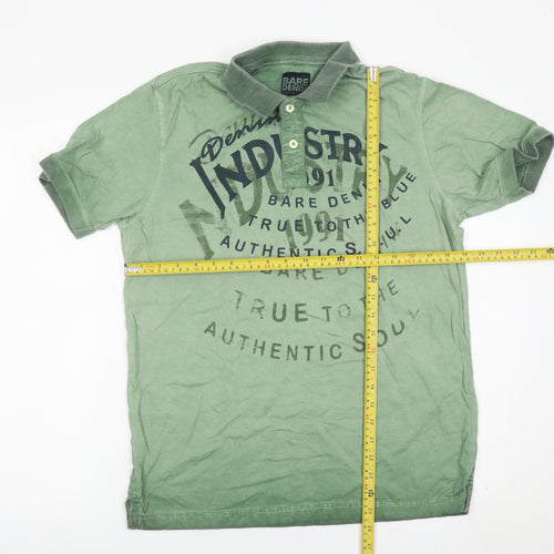 Bare Denim Men's Green Polo Shirt Size L Graphic Print Casual