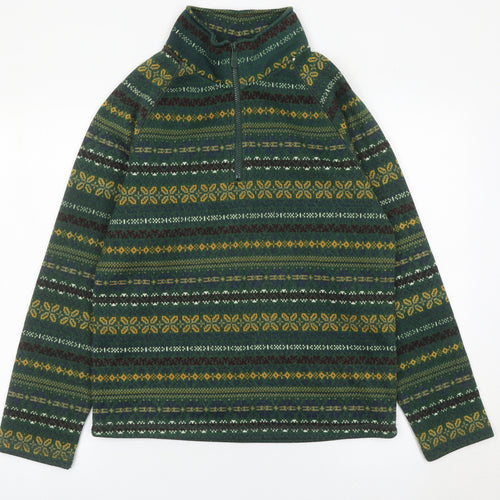 Cotton Traders Men’s Green Fair Isle Fleece 1/2 Zip Sweatshirt Size S