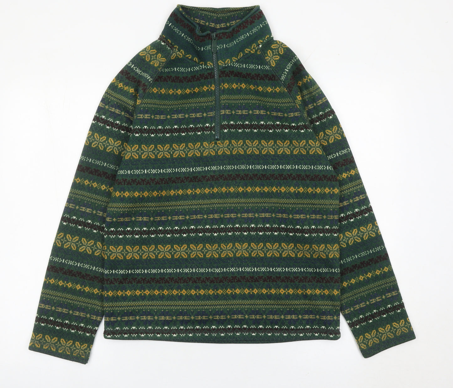 Cotton Traders Men’s Green Fair Isle Fleece 1/2 Zip Sweatshirt Size S