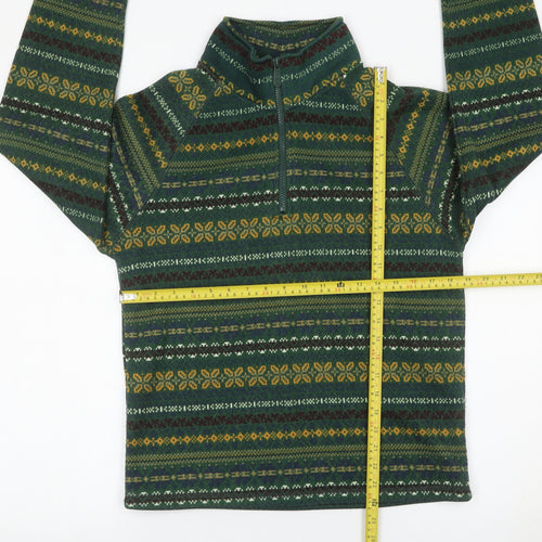 Cotton Traders Men’s Green Fair Isle Fleece 1/2 Zip Sweatshirt Size S