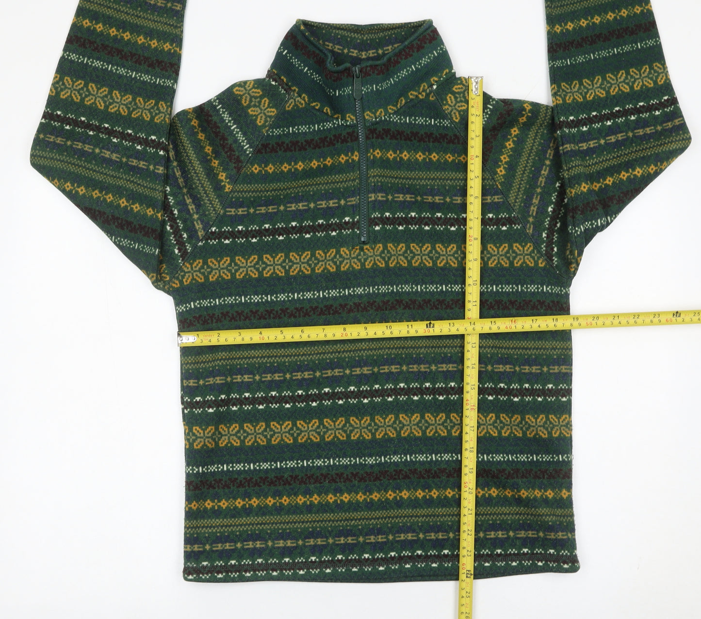 Cotton Traders Men’s Green Fair Isle Fleece 1/2 Zip Sweatshirt Size S