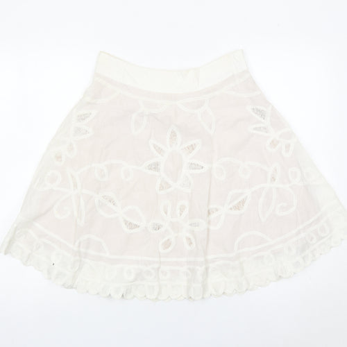 Reiss Women’s Ivory A-Line Embroidered Cotton Skirt Size 8