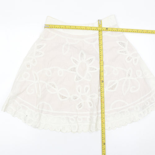 Reiss Women’s Ivory A-Line Embroidered Cotton Skirt Size 8