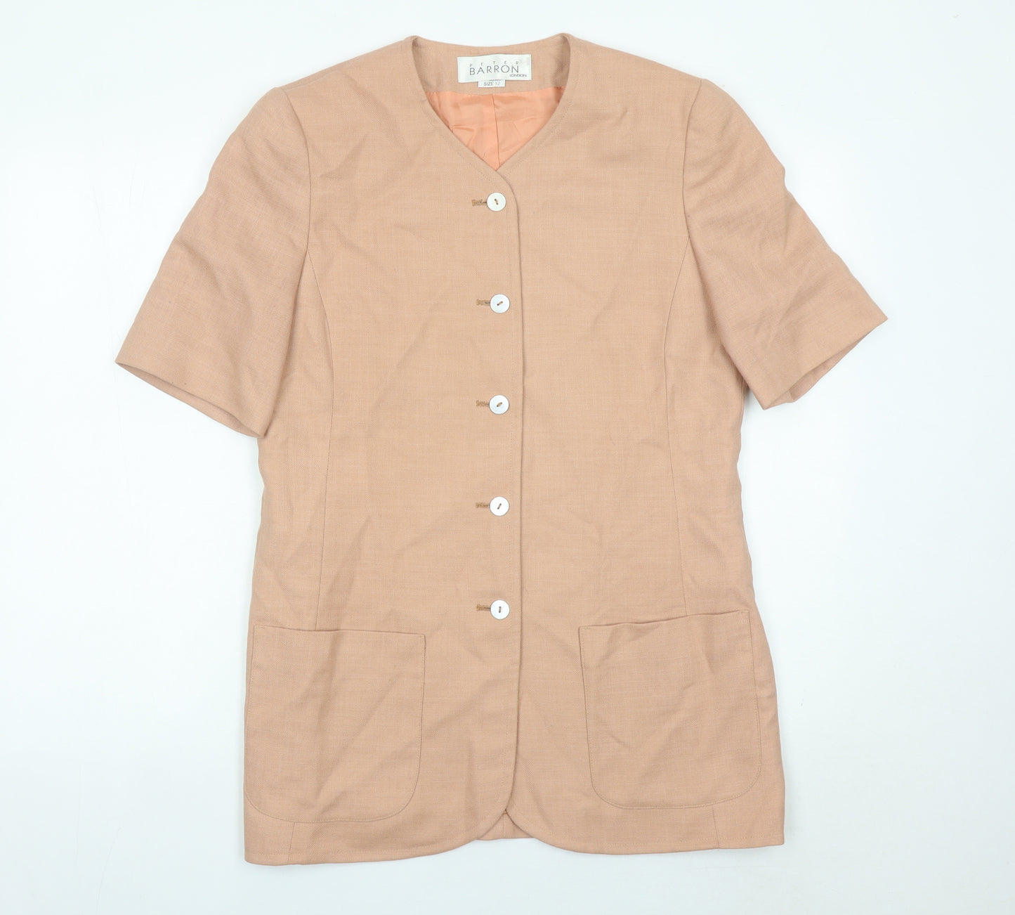 Peter Barron Womens Beige Size 12 Suit Jacket Short Sleeve Blazer