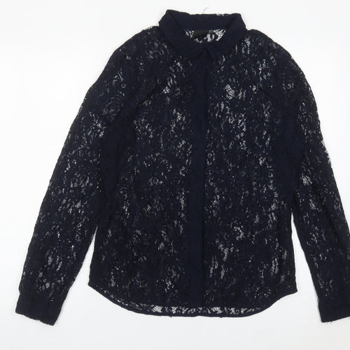 InWear Women Black Lace Collared Long Sleeve Blouse Size 14