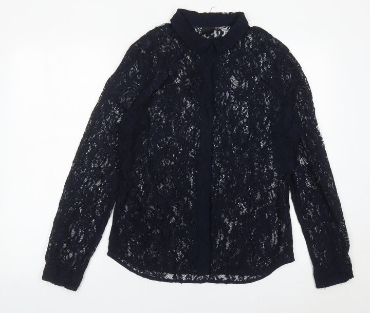 InWear Women Black Lace Collared Long Sleeve Blouse Size 14