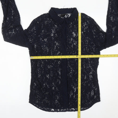 InWear Women Black Lace Collared Long Sleeve Blouse Size 14