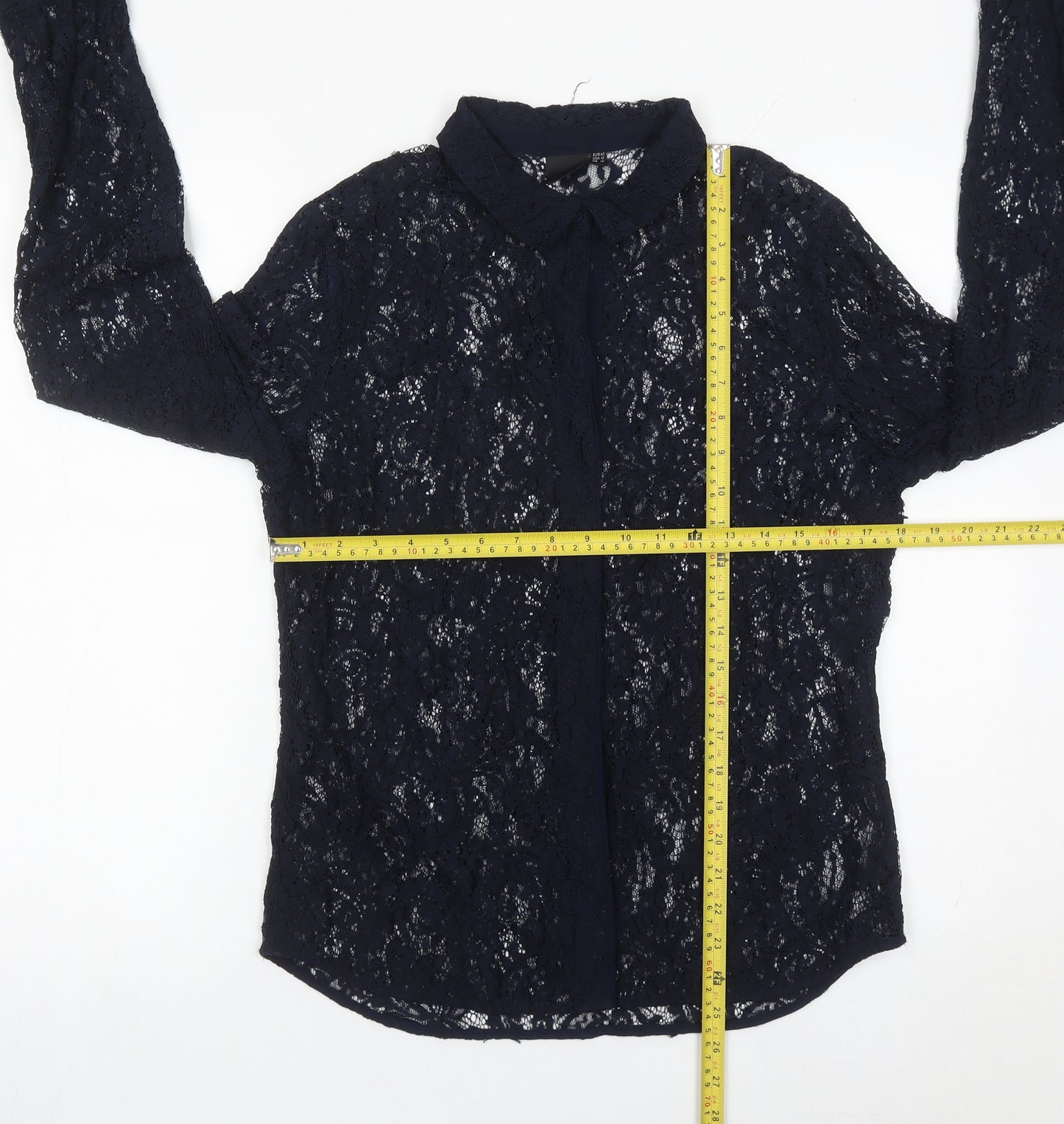 InWear Women Black Lace Collared Long Sleeve Blouse Size 14