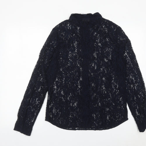 InWear Women Black Lace Collared Long Sleeve Blouse Size 14