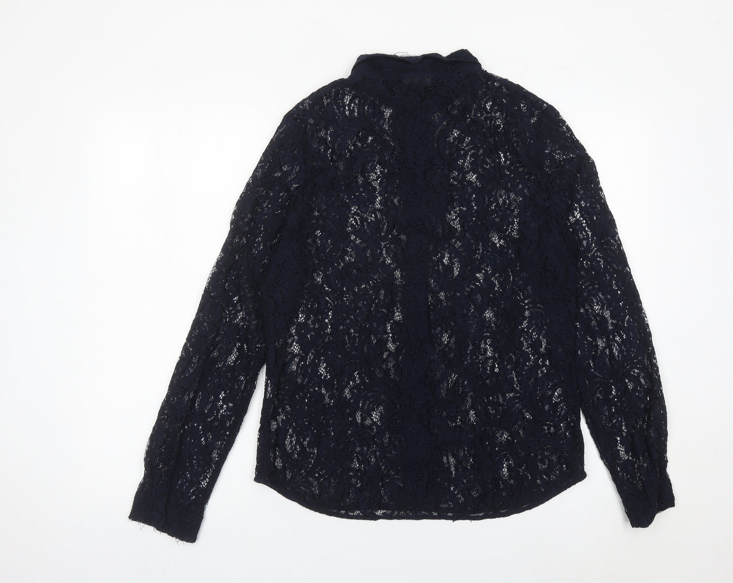 InWear Women Black Lace Collared Long Sleeve Blouse Size 14