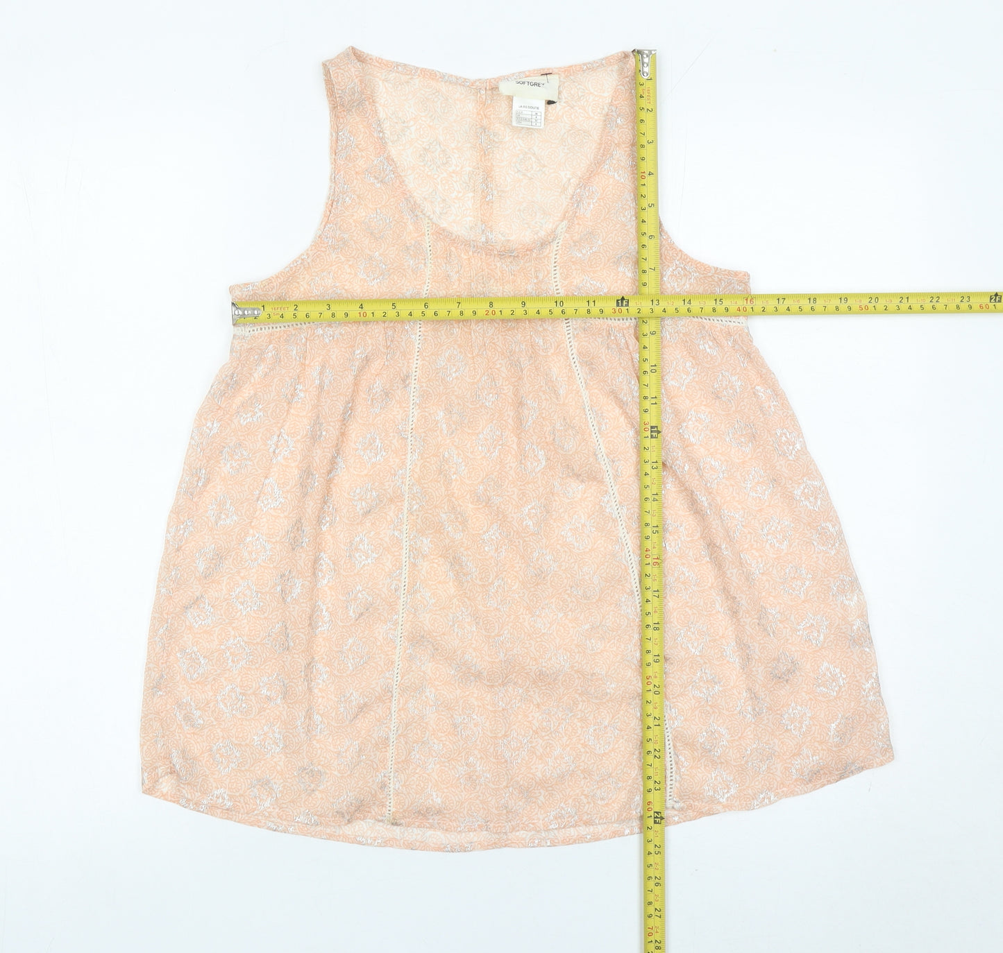 Softgrey Women Peach Floral Crochet Tank Top Size 8 Summer Casual