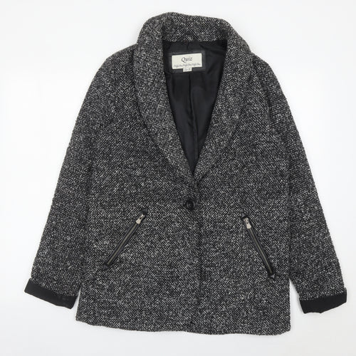 Quiz Women Grey Tweed Shawl Collar Blazer Jacket Size 10