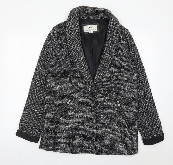 Quiz Women Grey Tweed Shawl Collar Blazer Jacket Size 10