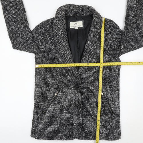 Quiz Women Grey Tweed Shawl Collar Blazer Jacket Size 10