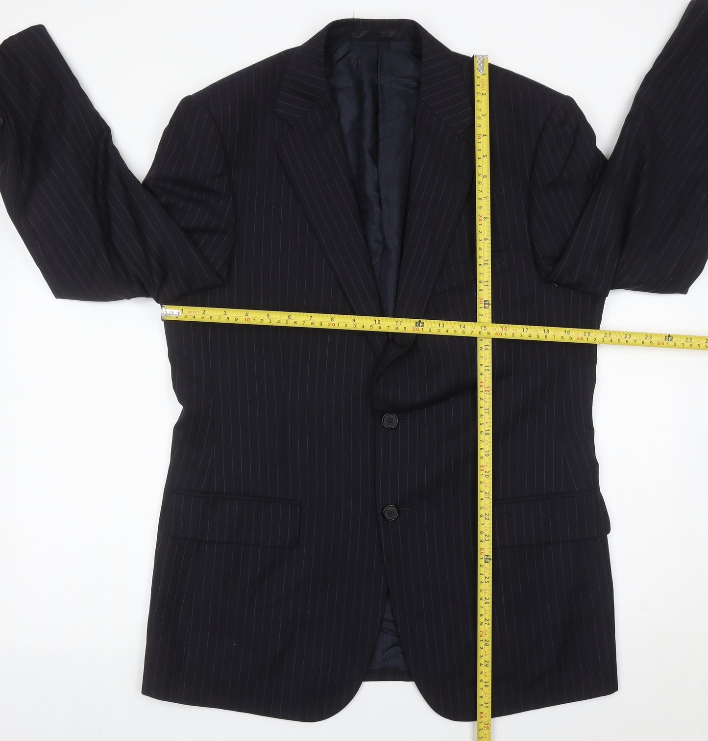 Marks and Spencer Men’s Navy Pinstripe Wool Blazer Jacket 40 M Regular Fit