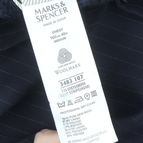 Marks and Spencer Men’s Navy Pinstripe Wool Blazer Jacket 40 M Regular Fit