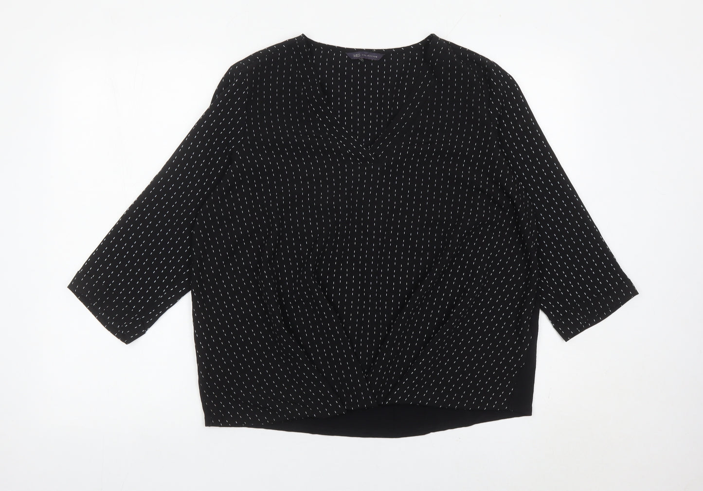 Marks and Spencer Women Black Blouse Size 14 V-Neck Tunic Top