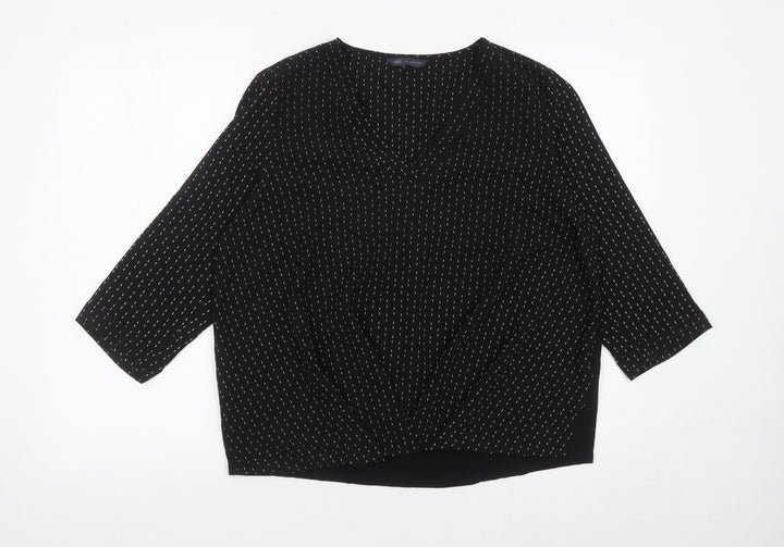 Marks and Spencer Women Black Blouse Size 14 V-Neck Tunic Top