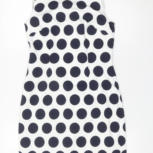 Hobbs Women White Polka Dot Sheath Dress Size 10 Sleeveless