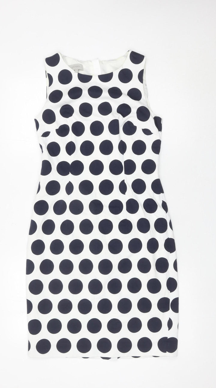 Hobbs Women White Polka Dot Sheath Dress Size 10 Sleeveless