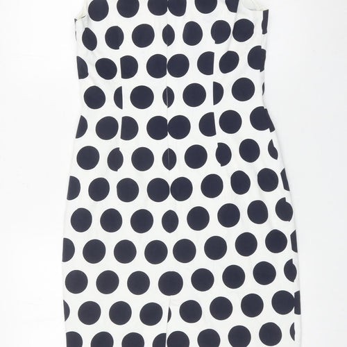 Hobbs Women White Polka Dot Sheath Dress Size 10 Sleeveless