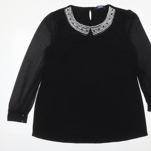 Blue Chameleon Womens Black Beaded Blouse Size 18 Long Sleeve Tunic