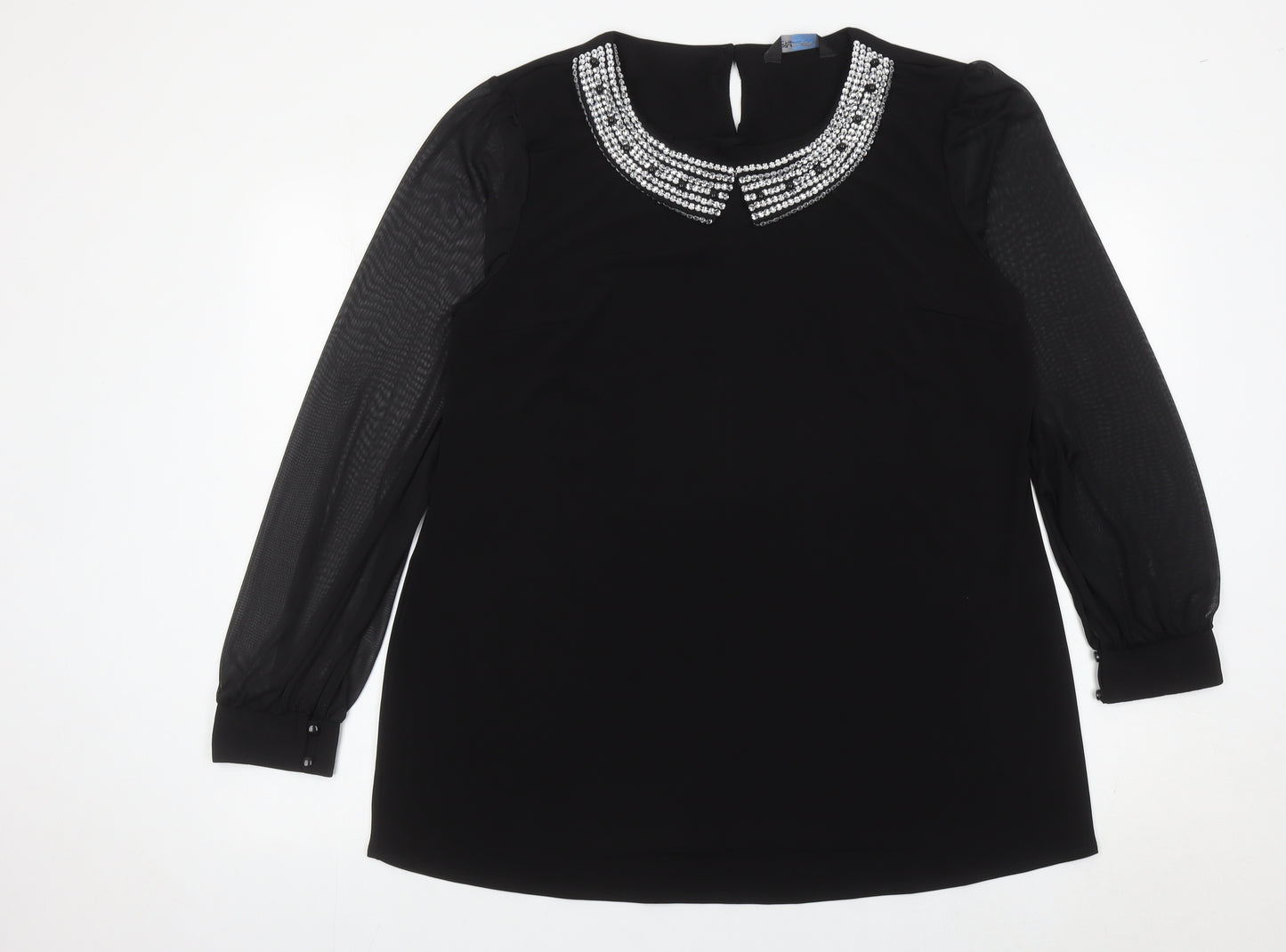 Blue Chameleon Womens Black Beaded Blouse Size 18 Long Sleeve Tunic