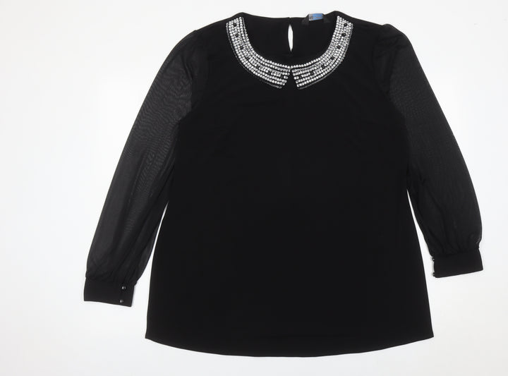 Blue Chameleon Womens Black Beaded Blouse Size 18 Long Sleeve Tunic