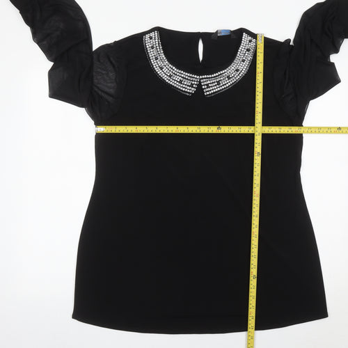 Blue Chameleon Womens Black Beaded Blouse Size 18 Long Sleeve Tunic