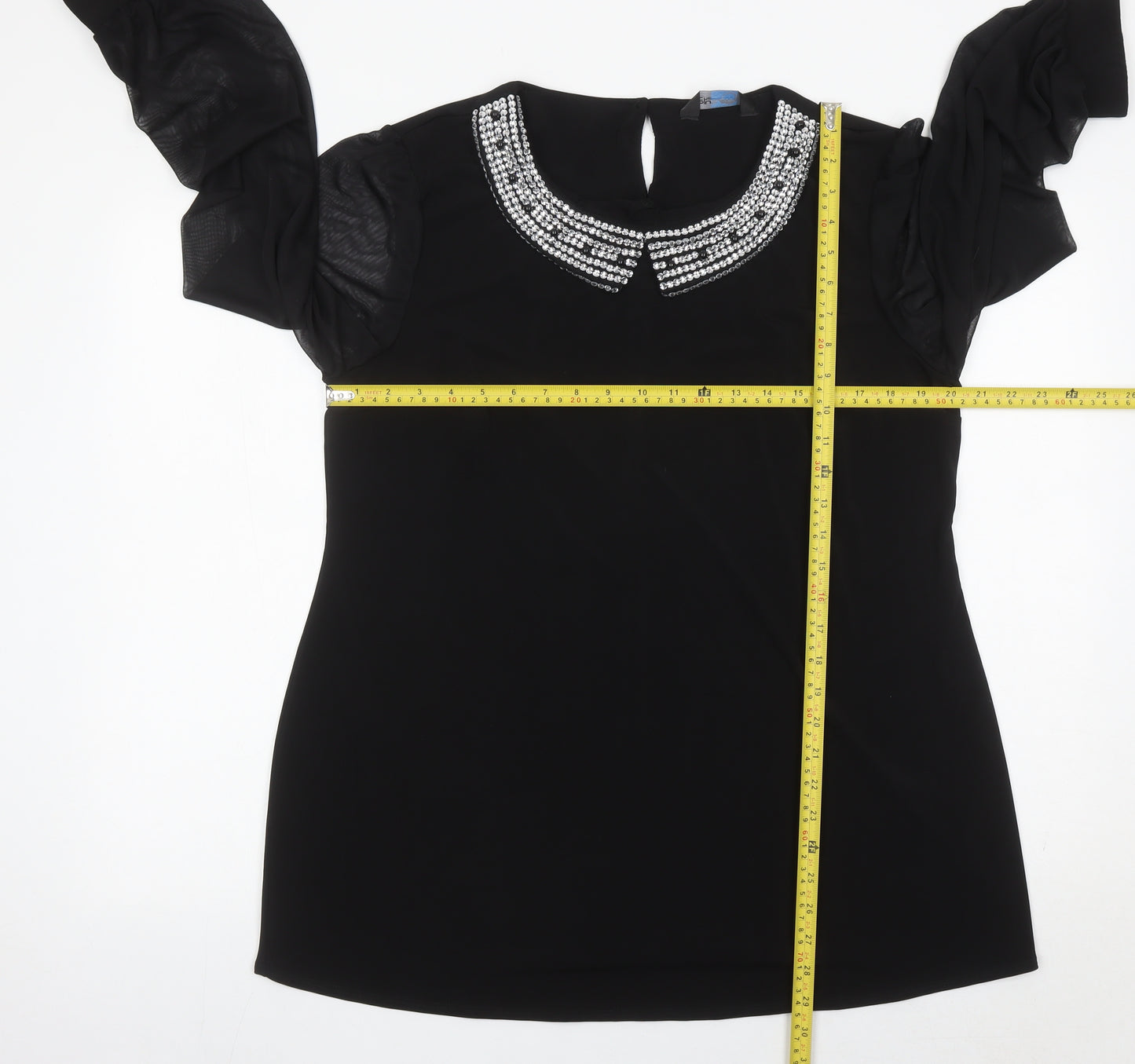 Blue Chameleon Womens Black Beaded Blouse Size 18 Long Sleeve Tunic
