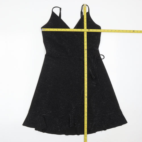 New Look Women’s Black Wrap Dress Size 12 Glitter Ruffle Party