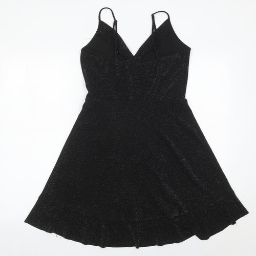 New Look Women’s Black Wrap Dress Size 12 Glitter Ruffle Party