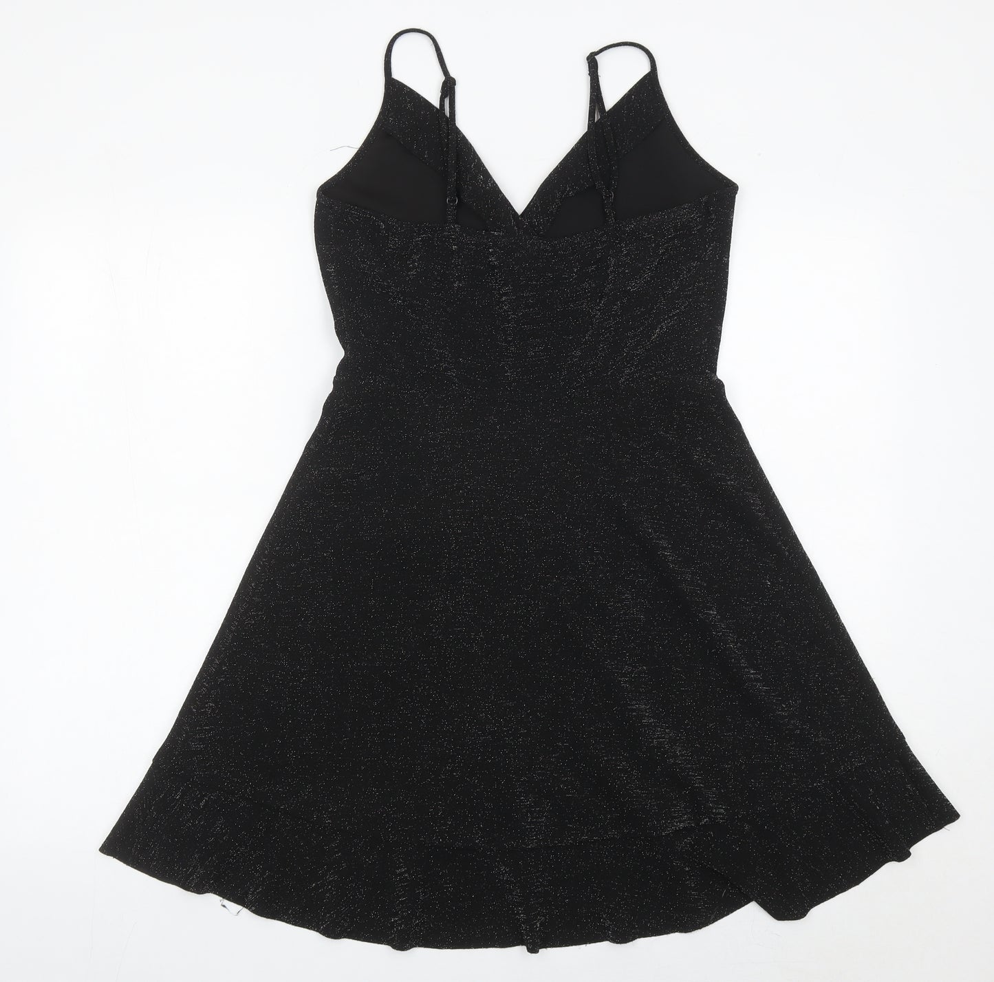 New Look Women’s Black Wrap Dress Size 12 Glitter Ruffle Party