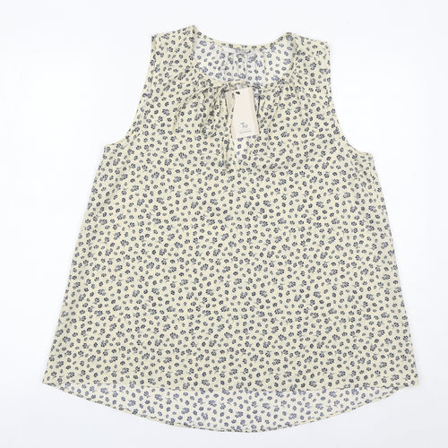 Tu Women’s Ivory Floral Sleeveless Blouse Size 8 Scoop Neck