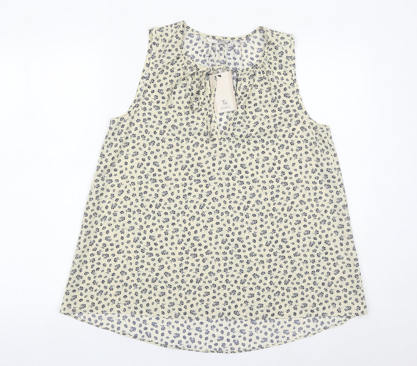 Tu Women’s Ivory Floral Sleeveless Blouse Size 8 Scoop Neck