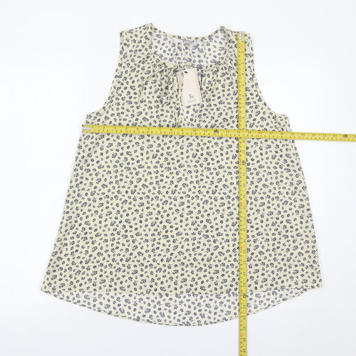 Tu Women’s Ivory Floral Sleeveless Blouse Size 8 Scoop Neck