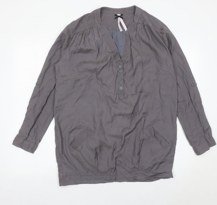 Next Women Grey Blouse Size 12 Tunic Viscose Cotton Long Sleeve