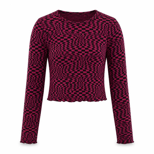 Urban Outfitters Women’s XS Pink Check Slim Fit Cropped Long Sleeve Top