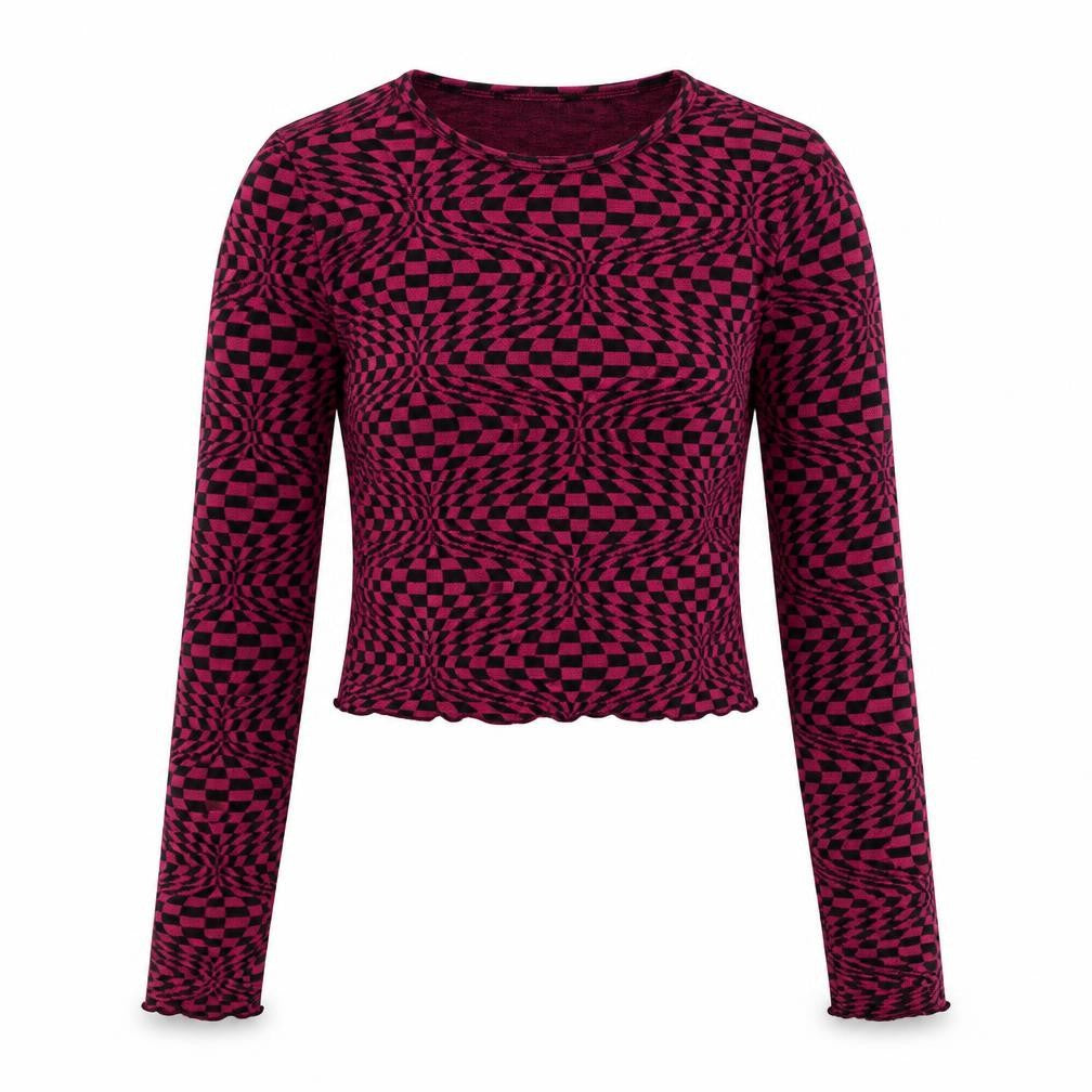 Urban Outfitters Women’s XS Pink Check Slim Fit Cropped Long Sleeve Top