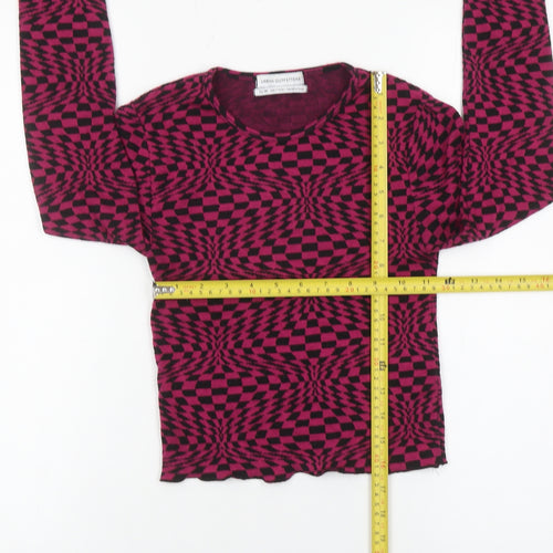 Urban Outfitters Women’s XS Pink Check Slim Fit Cropped Long Sleeve Top