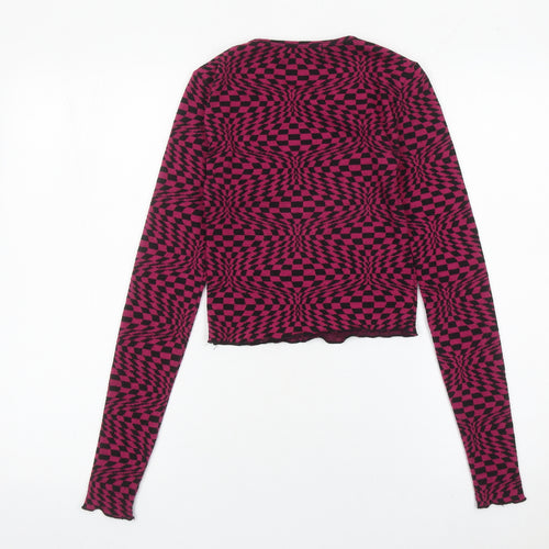 Urban Outfitters Women’s XS Pink Check Slim Fit Cropped Long Sleeve Top