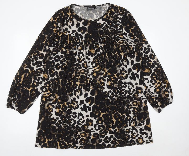 Wednesday's Girl Womens Leopard Print Blouse Tunic Top L