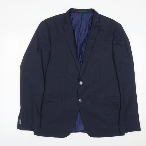 Zara Man Mens Blue Slim Fit Blazer Jacket Size 44 Two Button