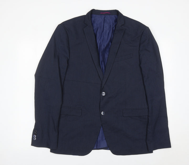 Zara Man Mens Blue Slim Fit Blazer Jacket Size 44 Two Button