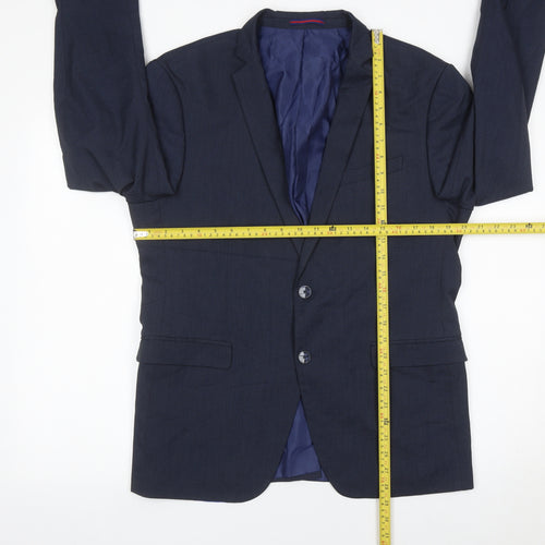 Zara Man Mens Blue Slim Fit Blazer Jacket Size 44 Two Button