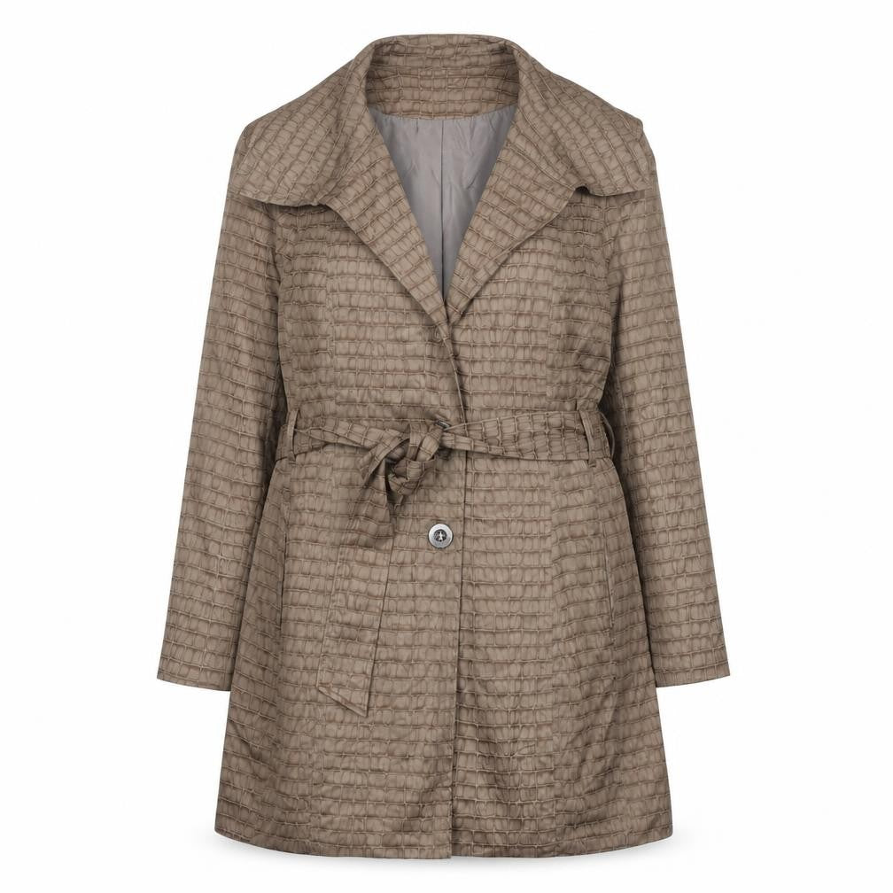 Front view of Creation L women’s brown, size UK 16, trench coat belted mid-length