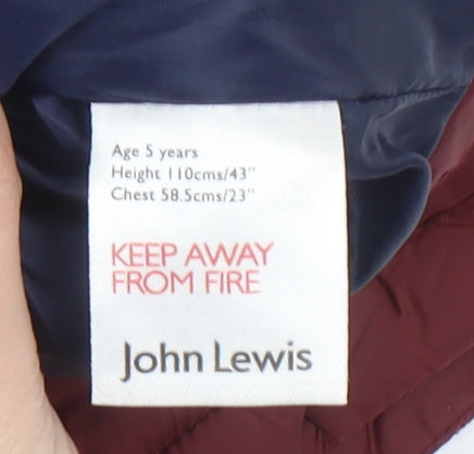 John Lewis Boys Red Quilted Nylon Padded Bodywarmer Waistcoat Age 5