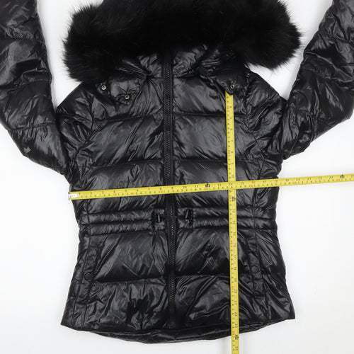 Zara Women Black Puffer Jacket Size 12 Hooded Down Winter Coat