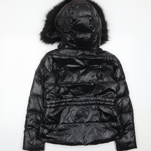 Zara Women Black Puffer Jacket Size 12 Hooded Down Winter Coat
